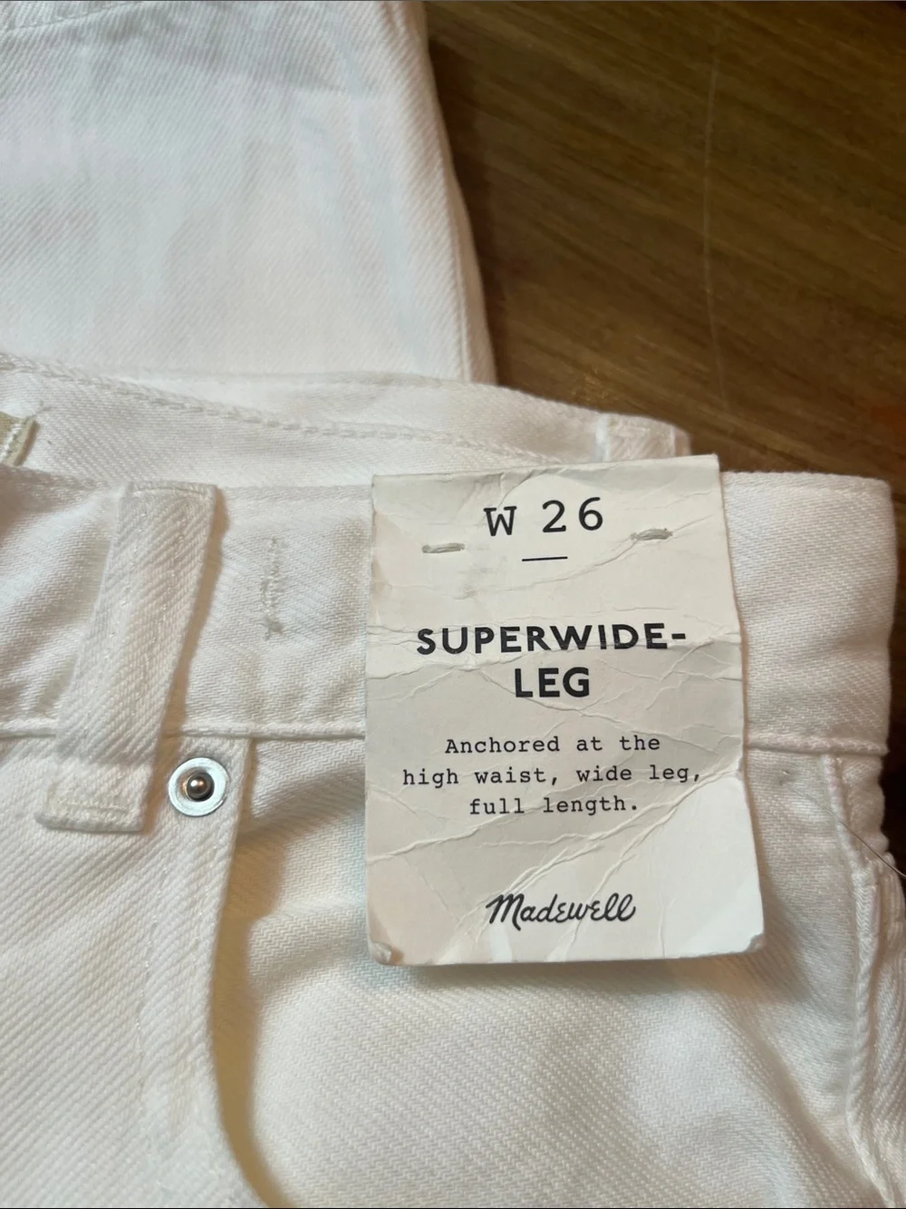 NWT MADEWELL SUPERWIDE-leg so Soft White Denim pants, High-rise .. Sz 25 & 26